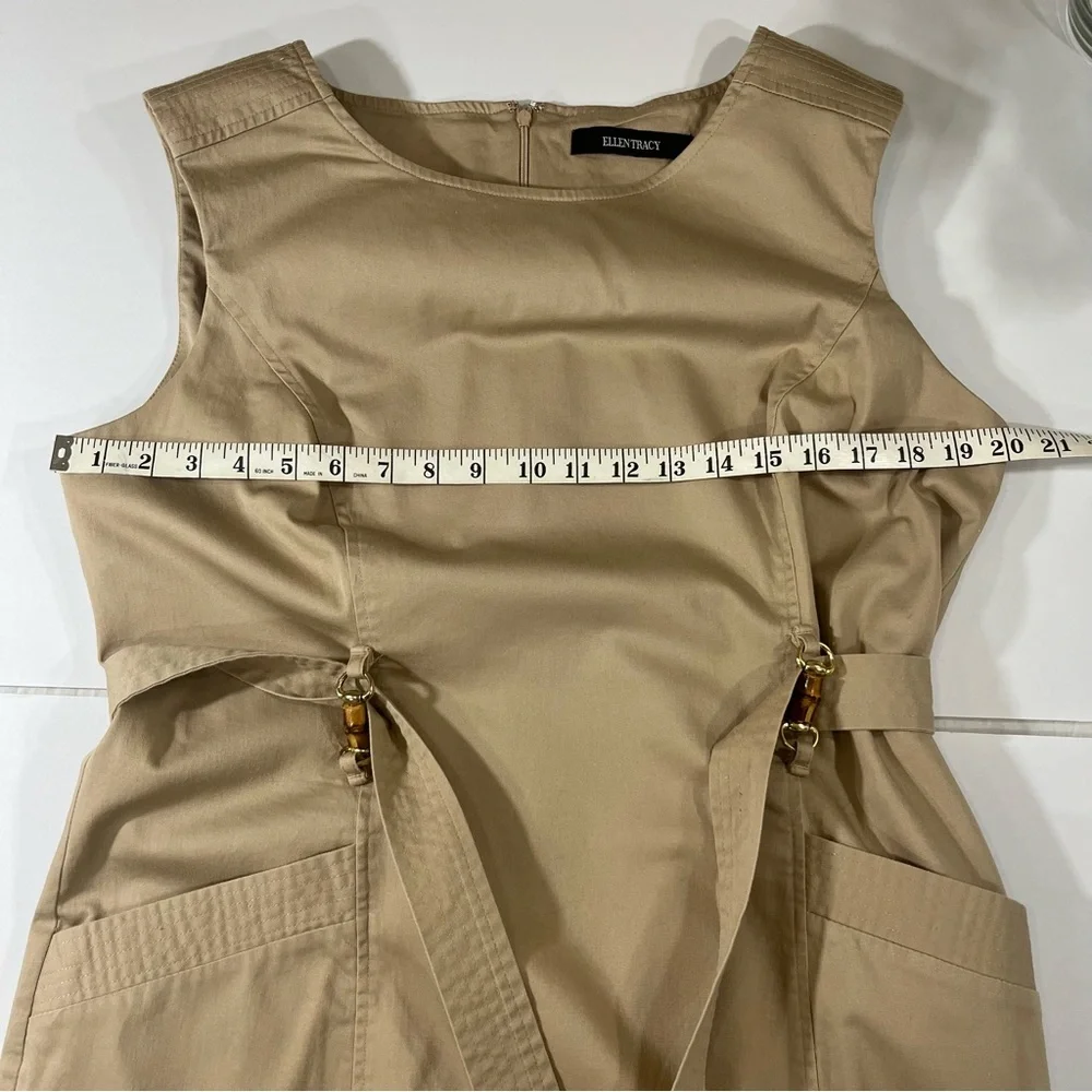 Ellen Tracy Khaki Pencil Belted Sleeveless Work Dress Women’s Size 16 - Picture 9 of 16